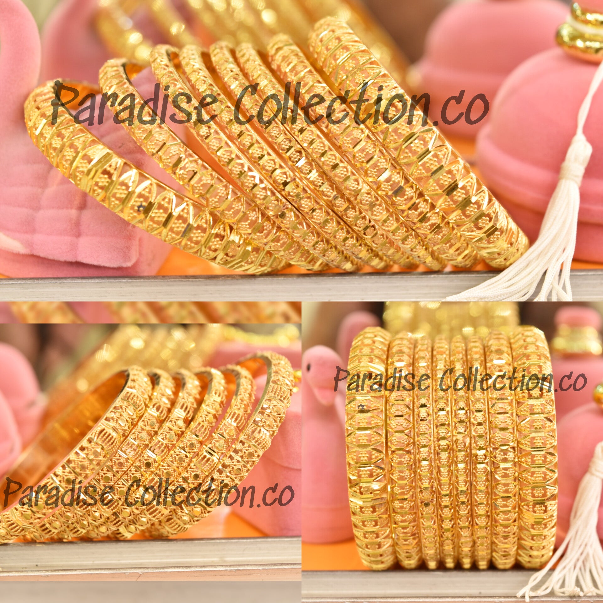 Elegant 24K Gold Plated Bangles Set Party Bridal Jewelry With Fancy Jewelry Box Free