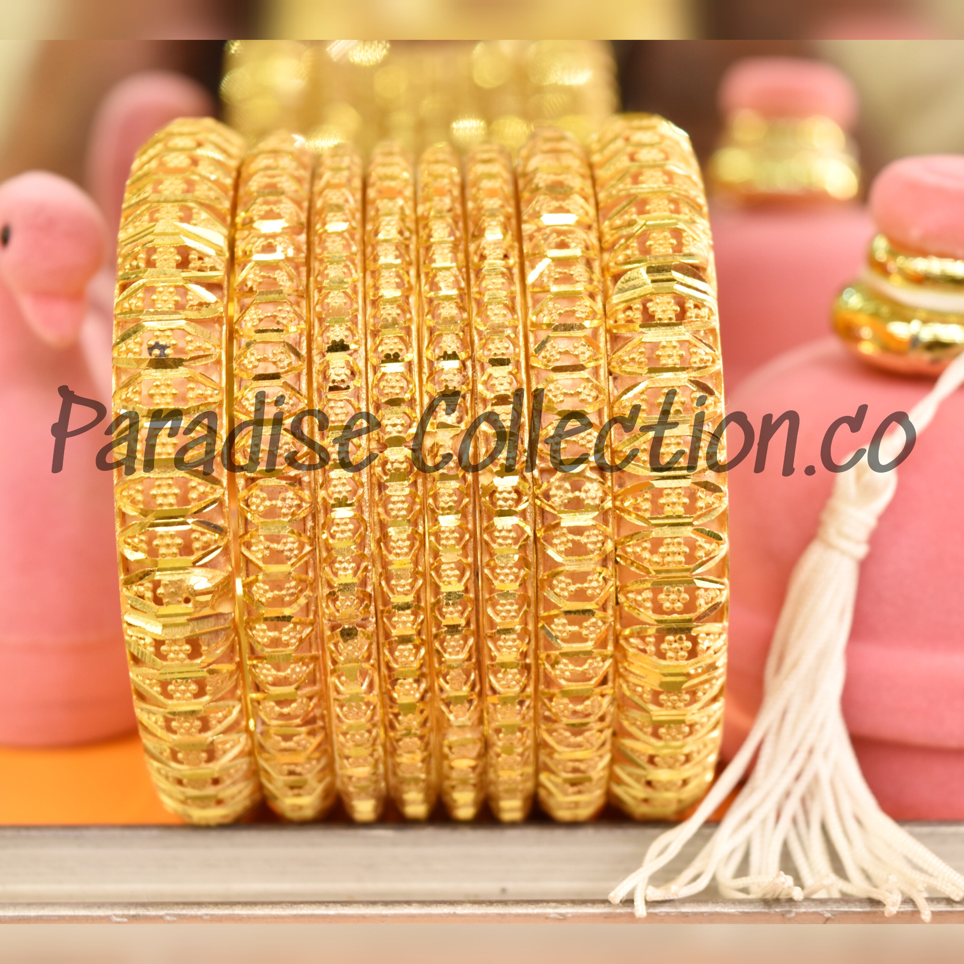 Elegant 24K Gold Plated Bangles Set Party Bridal Jewelry With Fancy Jewelry Box Free