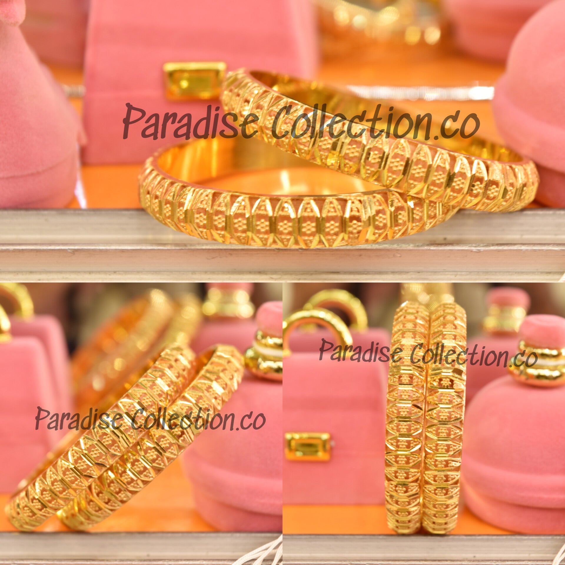 Fine Quality Dubai Style 24k Gold Plated Hand Made Bangles Set For Women With Fancy Jewelry Box Free