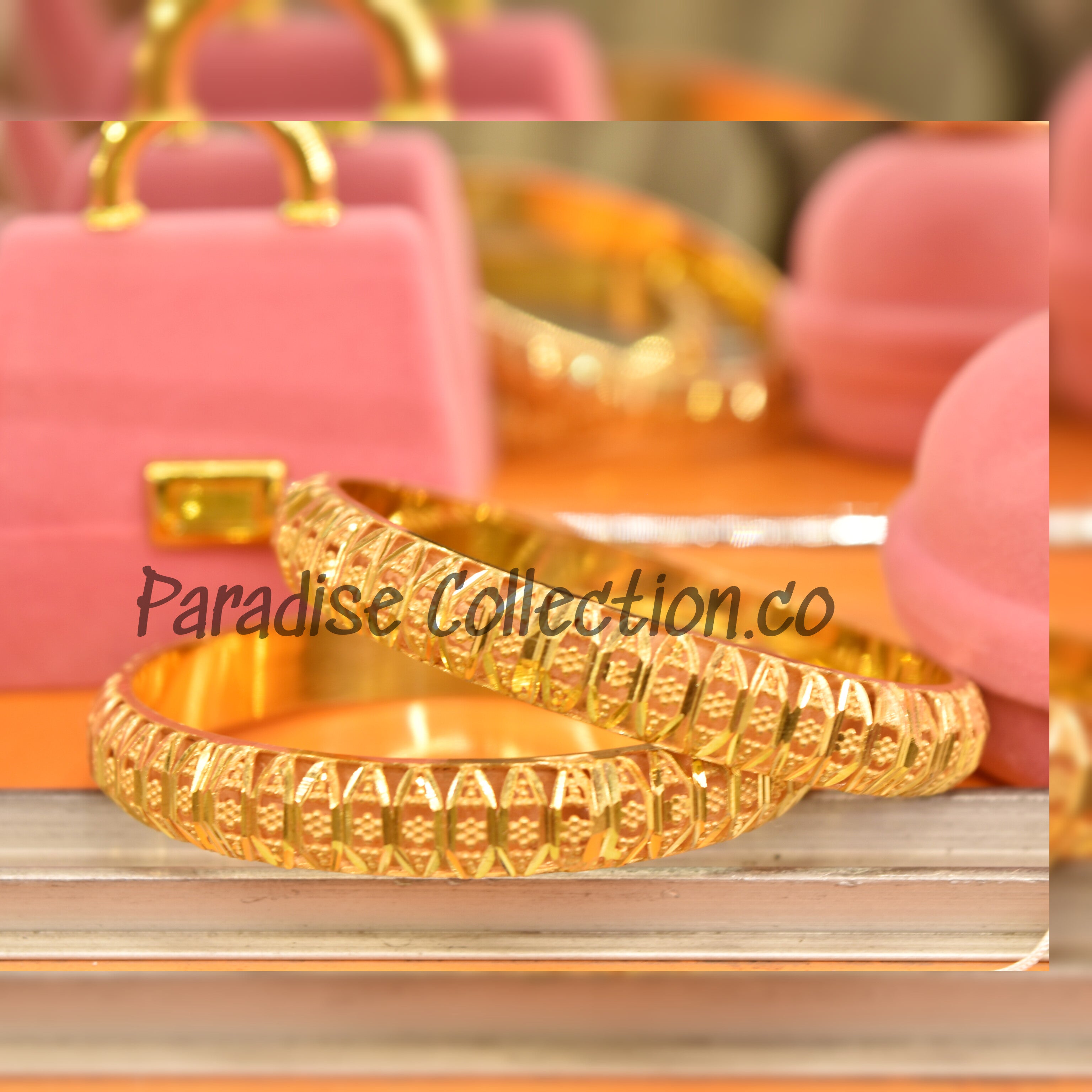 Fine Quality Dubai Style 24k Gold Plated Hand Made Bangles Set For Women With Fancy Jewelry Box Free