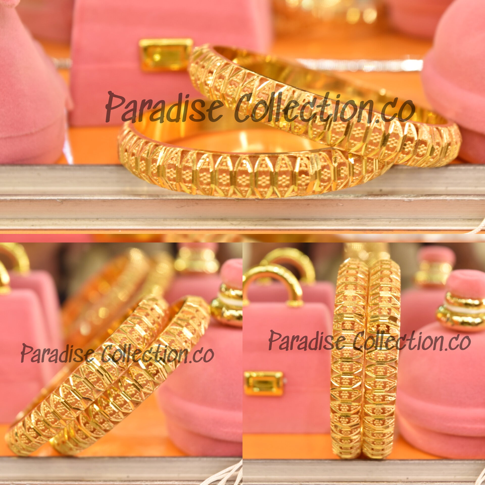 Fine Quality Dubai Style 24k Gold Plated Hand Made Bangles Set For Women With Fancy Jewelry Box Free