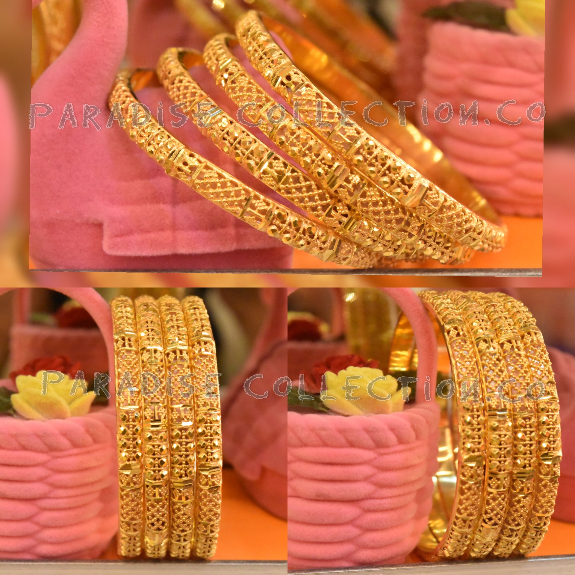 Gold Plated Bangles - Set of 4 Pieces Wedding Jewelry With Fancy Jewelry Box Free