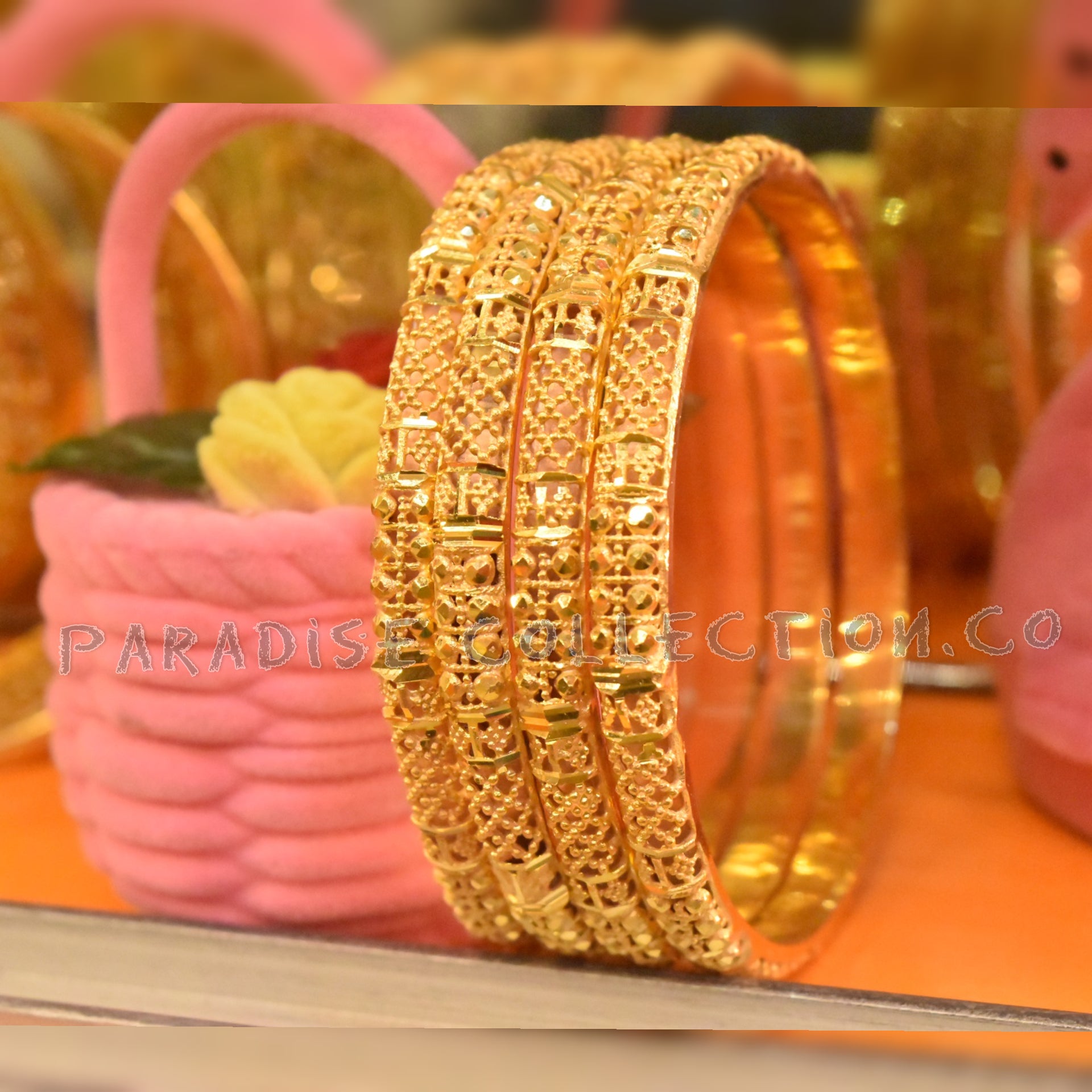 Gold Plated Bangles - Set of 4 Pieces Wedding Jewelry With Fancy Jewelry Box Free