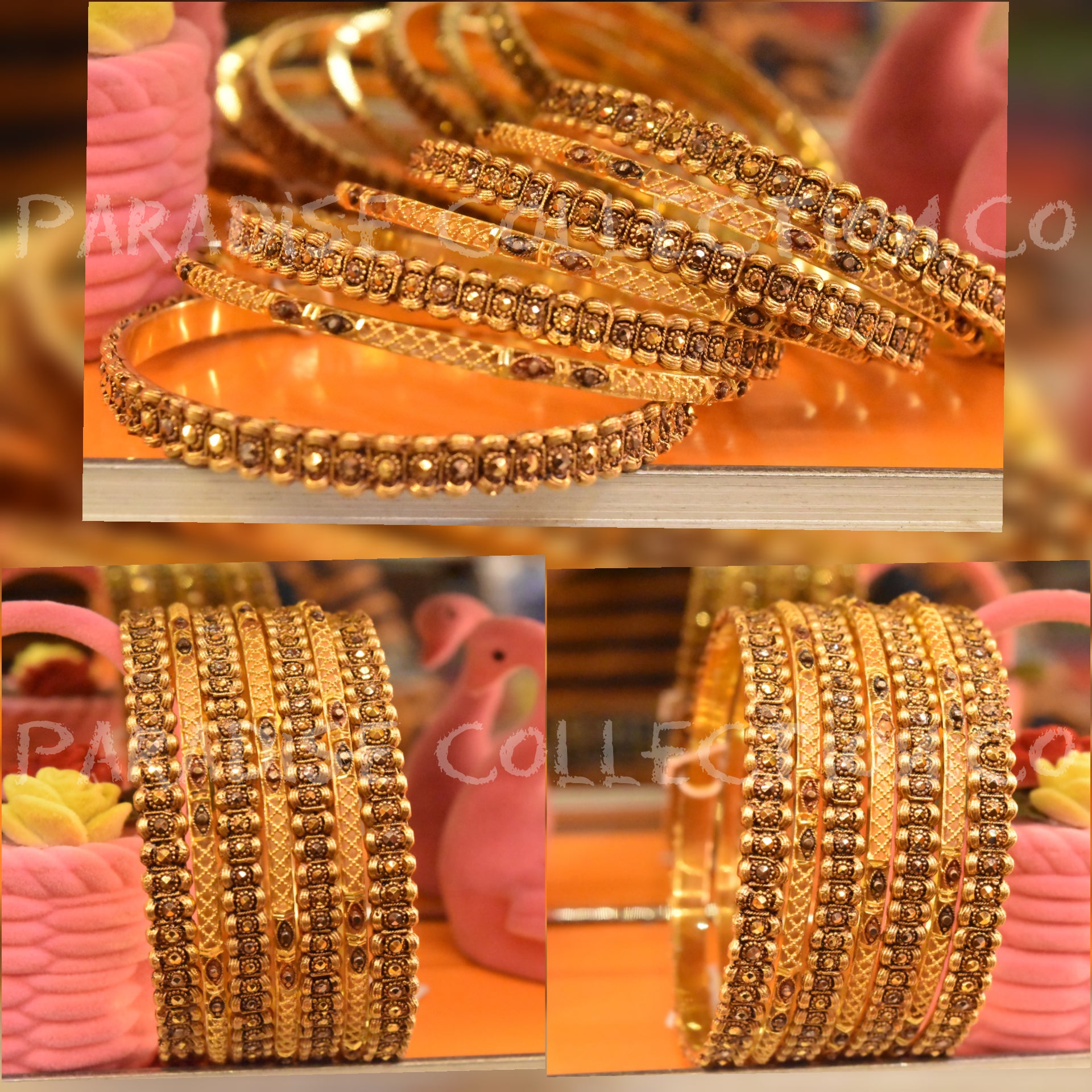 24Kt Gold Plated Antique Finish Bangles With Fancy Jewelry Box Free