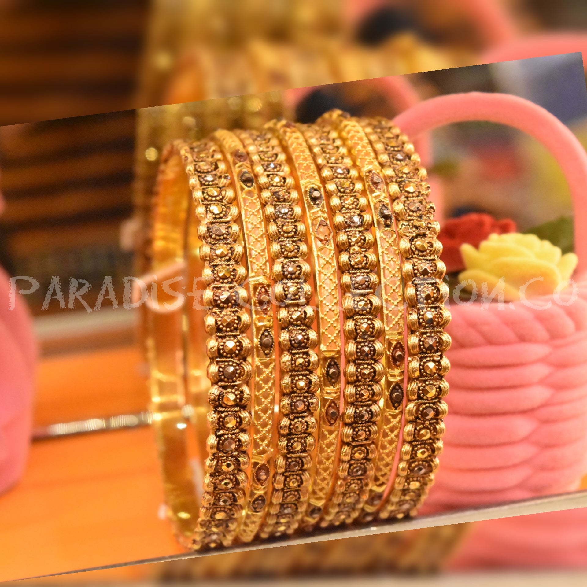 24Kt Gold Plated Antique Finish Bangles With Fancy Jewelry Box Free