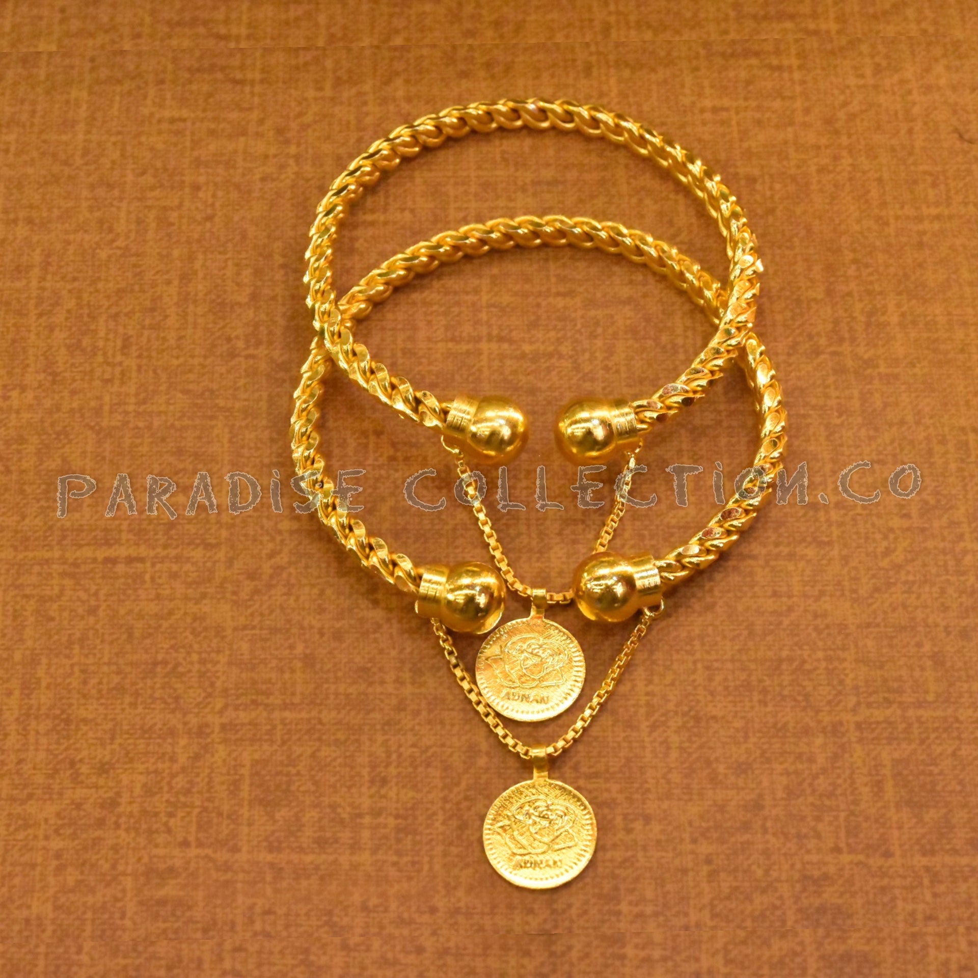 Real Gold Look Twisted Coin Bangle With Fancy Jewelry Box Free