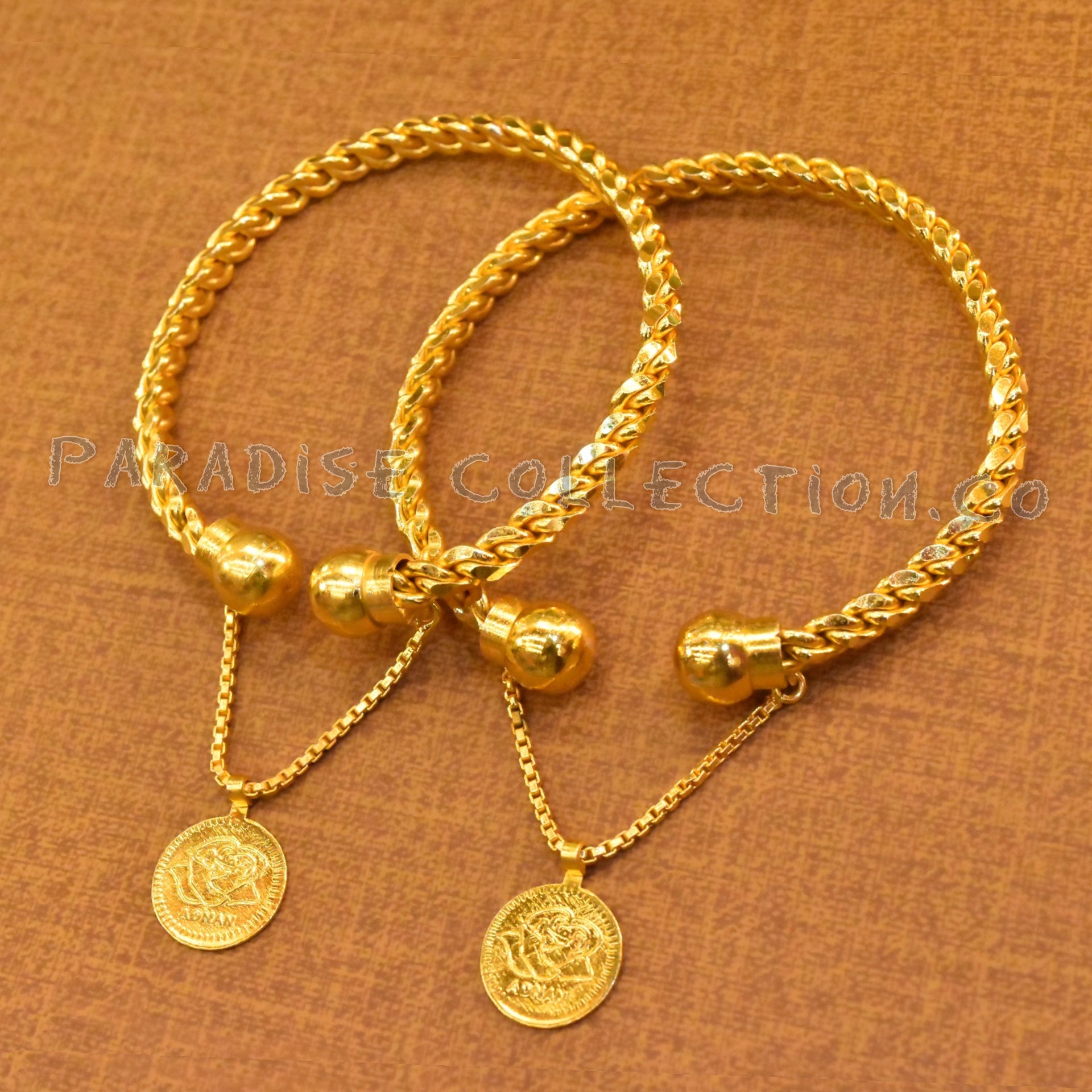 Real Gold Look Twisted Coin Bangle With Fancy Jewelry Box Free