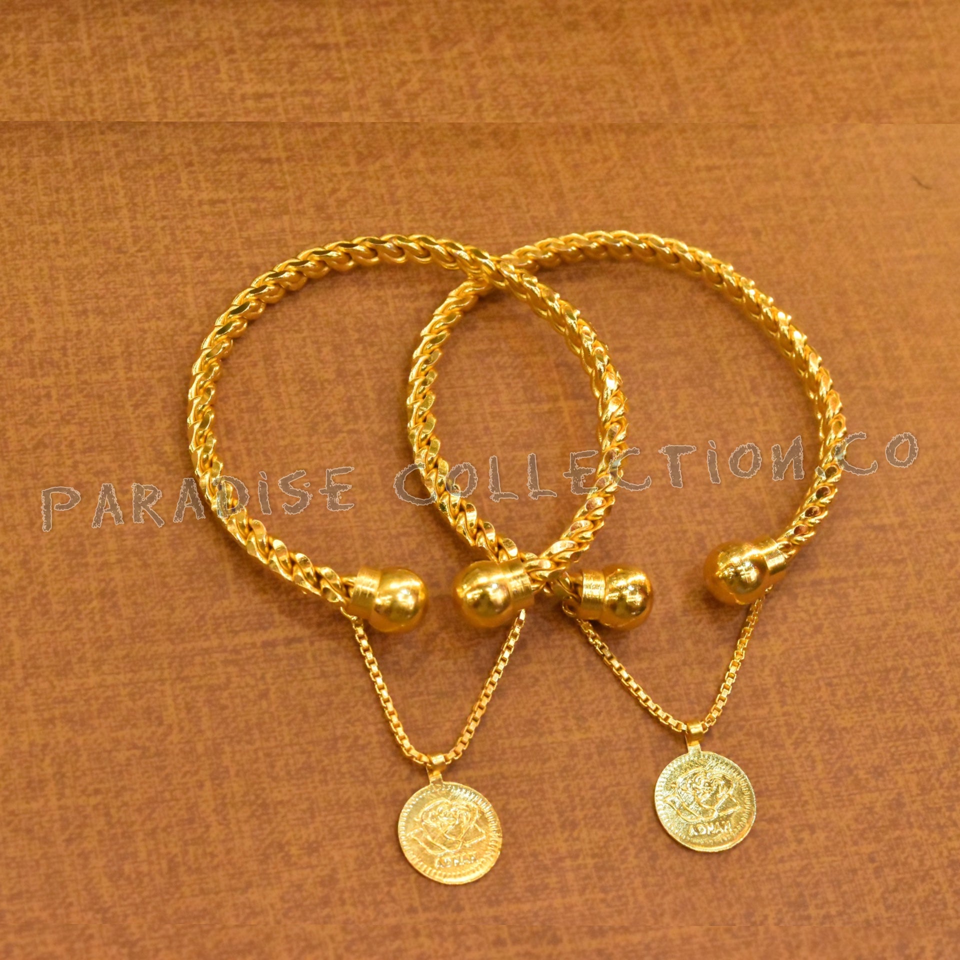 Real Gold Look Twisted Coin Bangle With Fancy Jewelry Box Free