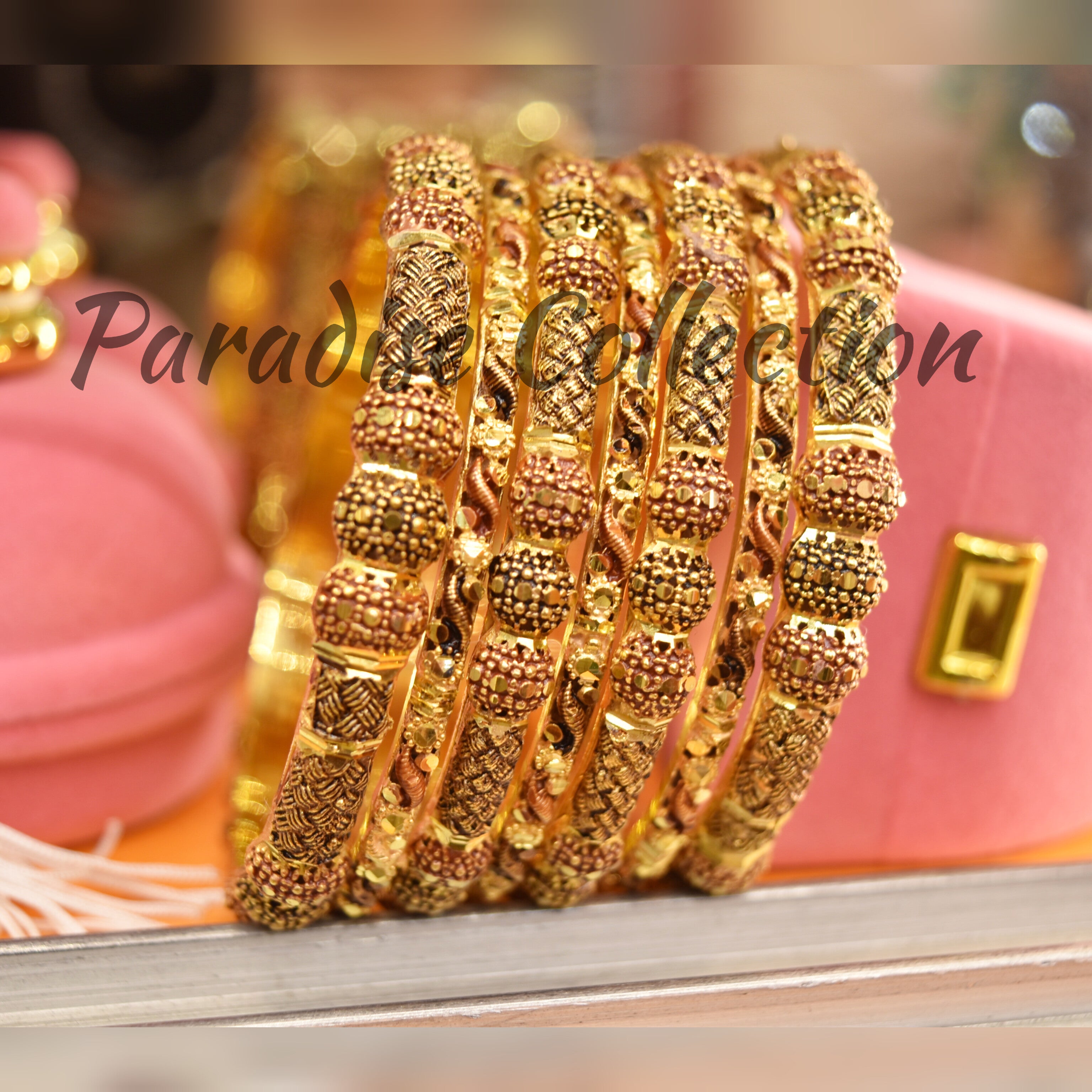 Elegant 24K Gold Plated Bangles Set Party Bridal Jewelry With Fancy Jewelry Box Free